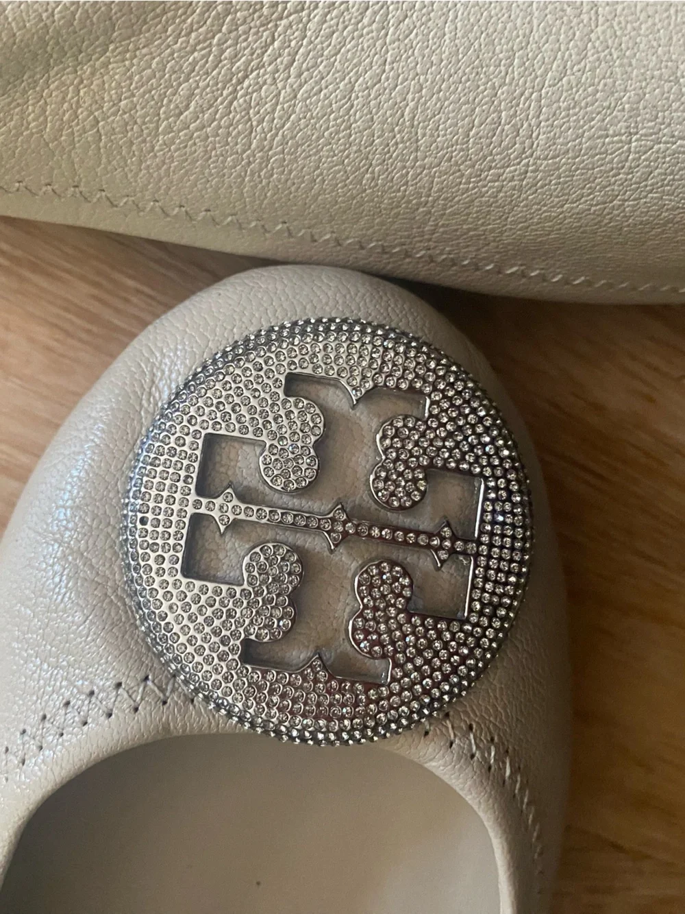 Tory Burch Beige Leather Logo Ballet Flat